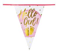 Boland 53230 - Guirnalda de banderines Hello Girl, longitud 6 m, multicolor, guirnalda de fiesta, banderas, nacimiento, niña, decoración, baby shower