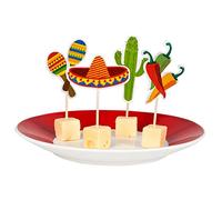 Boland 54412 - Brochetas Fiesta México, 12 piezas, longitud palo de madera 9 cm, brochetas de madera para snacks y aperitivos, vajilla para fiestas, cumpleaños, fiesta temática, carnaval