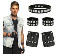 Boland 54585 - Set de disfraz punk, set de 5 piezas, guantes, pulseras y collar para Carnaval o fiestas temáticas, accesorios de rockero o motero