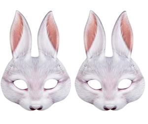Boland 56734 - Media máscara conejo, estampado realista, máscara con banda elástica para carnaval o fiesta temática, accesorios para disfraces de animales, disfraces de fantasía (Paquete de 2)