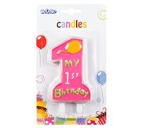 Boland 63410 - Vela de cumpleaños Mi 1er cumpleaños, número 1, con portavelas, tapón, rosa, 1er cumpleaños, globo, número 1, cumpleaños infantil, mini velas, vela de tarta, jardín de infancia