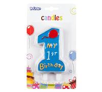 Boland 63411 - Vela de cumpleaños Mi 1er Cumpleaños, número 1, con portavelas, tapón, azul, 1er cumpleaños, globo, número 1, cumpleaños infantil, mini velas, vela de pastel, pastel, jardín de infancia