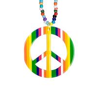 Boland 64503 - Collar hippie, 1 pieza, talla única, cadena de perlas multicolores, símbolo de la paz, colgante de paz, energía de la flor, happiness, accesorio, disfraz, bisutería