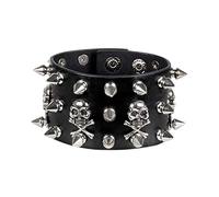 Boland 64518 - Pulsera motorista, 1 pieza, talla única, negro, aspecto de cuero, remaches, calaveras, rockeros, punker, bisutería, brazalete, accesorio, disfraz, carnaval, fiesta temática