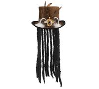 Boland 72183 - Sombrero Voodoo Buluku con pelo, unisex, talla única, cilindro, con ganchos, con cinta, aplicación dental, aplicación de plumas