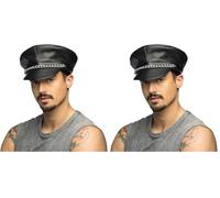Boland 82001 - Gorro de piel sintética negro unisex con cadena de eslabones, sombrero, sombrero, disfraz, carnaval, fiesta temática (Paquete de 2)