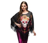 Boland 84337 - Poncho Catrina, capa Dia de los Muertos para Halloween, carnaval y disfraces, Mexico Dia de la Muerte, calavera y huesos cruzados