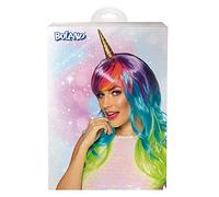 Boland 85054 - Peluca de unicornio Airglow, pelo sintético, pelo largo con cuerno dorado, peinado, arco iris, accesorios, disfraz, carnaval, fiesta temática