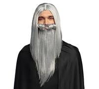 Boland 85712 - Peluca y Barba Mago Merlín, pelo sintético gris, accesorios para disfraces, carnaval, fiesta temática