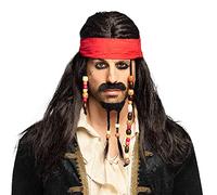 Boland 86343 - Peluca Pirata Tobías con pañuelo, barba, bigote y perlas, pelo artificial, peinado, bandido, ladrón, capitán, accesorio, Fiesta temática, carnaval