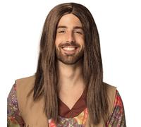 Boland 86369 John pruik, bruin, lang haar, hippie, middenstuk, flower-power, roc