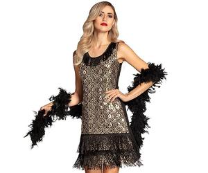 Boland 87114 - Disfraz de pavo real, talla L, vestido corto con flecos, lentejuelas y patrón de pavo real, Charleston Lady, años 20, Nochevieja, carnaval, fiesta temática