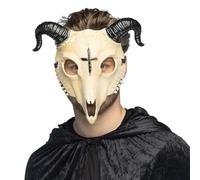 Boland 97611 - Media máscara de demonio, máscara de calavera con cuernos para Halloween, Carnaval y fiestas temáticas de terror