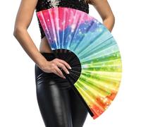 Boland - Abanico UV Rave XL, abanico de mano que brilla bajo la luz negra, abanico plegable para carnaval, festivales y fiestas temáticas