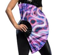 Boland - Abanico UV Rave XL, abanico de mano que brilla bajo la luz negra, abanico plegable para carnaval, festivales y fiestas temáticas