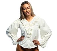 Boland - Blusa pirata, para mujer, blanco crema, camisa pirata, top, camisa, bucanera, bucanero, ladrón, medieval, disfraz, carnaval, fiesta de disfraces