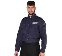 Boland - Camisa de policía, para hombre, policía, camisa de manga larga con bordado, policía, comisario, uniforme, disfraz, carnaval, fiesta de disfraces