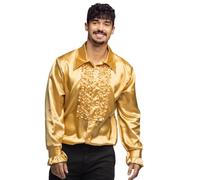 Boland Camisa Disco con flecos – Dorada – Disfraz años 70 Schlager Carnaval – Hombre