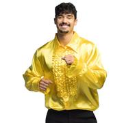 Boland - Camisa disco con volantes, amarilla, para hombre, disfraz, camisa fiesta, años 70, fiesta temática, carnaval