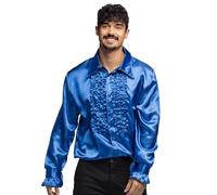 Boland - Camisa disco con volantes, azul, para hombre, disfraz, camisa de fiesta, Schlager move, años 70, fiesta temática, carnaval