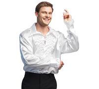 Boland - Camisa Disco con Volantes, Blanca, para Hombre, Disfraz, Camisa de Fiesta, Schlager, años 70, Fiesta temática, Carnaval