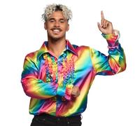 Boland - Camisa Disco con volantes, colores del arco iris, para hombre, disfraz, camisa de fiesta, Schlager move, años 70, fiesta temática, carnaval