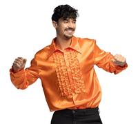 Boland - Camisa Disco con volantes, naranja, para hombre, disfraz, camisa de fiesta, Schlager move, años 70, fiesta temática, carnaval