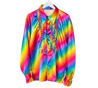 Boland - Camisa Disco con volantes, para hombre, colores del arco iris, disfraz, camisa de fiesta, Schlager move, años 70, fiesta temática, carnaval