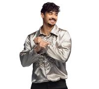 Boland - Camisa disco con volantes, plateada, para hombre, disfraz, camisa de fiesta, Schlager move, años 70, fiesta temática, carnaval