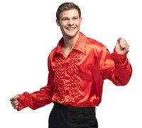 Boland - Camisa Disco con Volantes, roja, para Hombre, Disfraz, Fiesta, Camisa, años 70, Fiesta temática, Carnaval