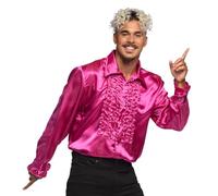 Boland - Camisa disco con volantes, rosa, para hombre, disfraz, camisa fiesta, Schlager move, años 70, fiesta temática, carnaval