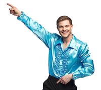 Boland - Camisa disco con volantes, turquesa, para hombre, disfraz, camisa fiesta, Schlager move, años 70, fiesta temática, carnaval