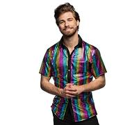 Boland - Camisa Disco de colores, Camisa Disco Diamond, camisa de manga corta para hombre, top, camisa de fiesta para carnaval o fiestas de disfraces