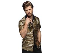 Boland - Camisa Disco, Dorada, Camisa Disco Diamante, camisa de manga corta para hombre, top, camisa de fiesta para carnaval o fiestas de disfraces