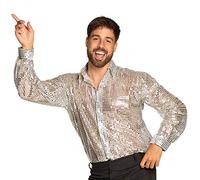 Boland - Disco Shirt, lentejuelas plateadas, camisa de hombre, camisa disco, carnaval, fiesta de disfraces, Halloween, fiesta temática, años 70