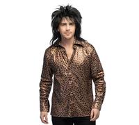 Boland - Camisa disco leopardo, camisa brillante para carnaval, fiesta temática, festival, camisas de hombre de manga larga