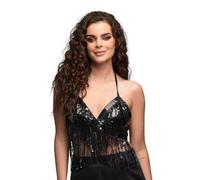 Boland - Top de fiesta, brillante con flecos, sin tirantes, talla única, negro, mujer