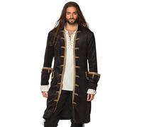 Boland – Chaqueta pirata Bucanero para hombre – Negro-oro – Disfraz para carnaval y fiesta temática