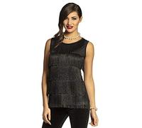 Boland - Charleston Top, negro, para mujer, camisa con flecos, años 20, flapper, disfraz, fiesta de disfraces