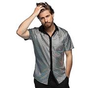 Boland - Disco Shirt, Plata, Disco Diamond Shirt, camisa de manga corta para hombre, camisa de hombre, top, camisa de fiesta para carnaval o fiestas de disfraces