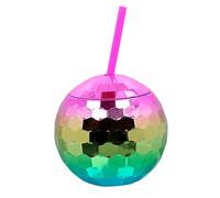 Boland - Discoball Vaso 550 ml con pajita, vaso de fiesta para fiestas o fiestas en el jardín, vaso de fiesta con pajita, vaso de plástico, servicio de fiesta