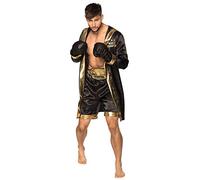 Boland - Disfraz de boxeador, abrigo, guantes, pantalones, cinturón, disfraz para hombre, dorado-negro, campeón de boxeo, campeón del mundo, disfraz, carnaval, fiesta temática