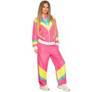Boland - Disfraz de chándal para mujer de los años 80, rosa neón | Chaqueta y pantalón, brillan bajo la luz negra, chándal retro, Carnaval, fiestas temáticas, disfraz de grupo para adultos