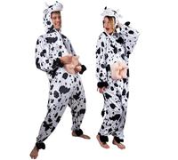 Boland - Disfraz de Vaca para Adulto, Mono de Felpa con Capucha, Estampado Animal, Cremallera Frontal, Granja, Granjero, Carnaval, Fiesta de Disfraces