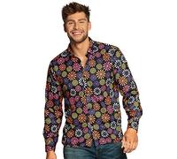 Boland Flower Power Camiseta de manga corta para hombre, flores, camisa hawaiana, hippy, años 70, fiesta temática, carnaval, movedor, disfraz, multicolor, L (44533)