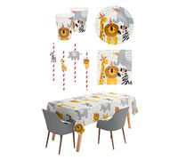 Boland - Juego de safari para decoración de mesa, decoración, vasos de papel, platos, servilletas, mantel, pajitas, cumpleaños, día del niño, animales