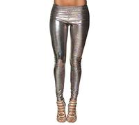 Boland - Leggings disco, elásticos, cintura elástica, plateados con círculos multicolores, holográficos, años 80, sexy, accesorio, carnaval, disfraz, fiesta de disfraces