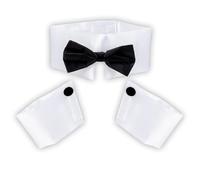 Boland - Set de strippers, 3 piezas | Conjunto unisex en blanco y negro con puños, cuello y pajarita para disfraces y despedidas de soltero