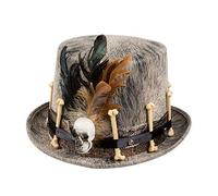 Boland Título 72180 - Sombrero vudú Nawu, cilindro con decoración de calavera, talla única, adulto, beige/marrón, con cinta y apliques, Halloween, carnaval, fiesta temática