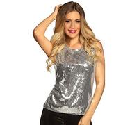 Boland - Top de lentejuelas plateadas, top brillante, reina de la discoteca, vestido de fiesta, disfraz, fiesta temática, carnaval